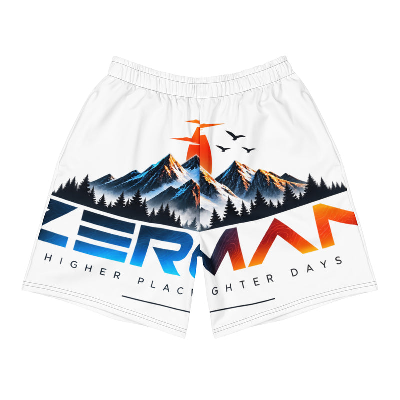 White ZeroMan Alpine Motion mountain athletic shorts, front view